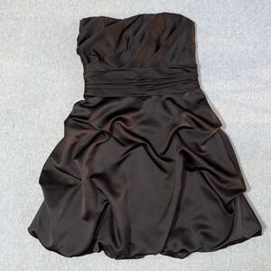 Davids Bridal Strapless Bubble Hem Cocktail Dress Black Satin 84091 Women Size 6